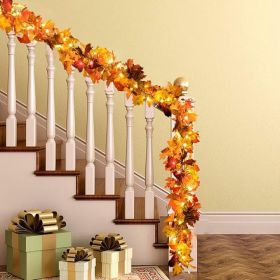 DearHouse 2 Pack Fall Maple Leaf Garland, 5.9Ft/Piece Hanging Vine With 16.4ft 40 Led String Light