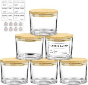 Candle Jars 6 Pack Wick Large Empty  Glass Candle Making Vessels with Bamboo Lids