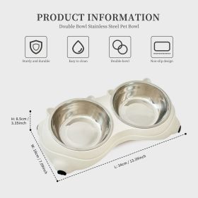 Double Cat Food Bowl with Non-Slip Base, Stainless Steel Food & Water Bowls Set with Easy-to-Clean Detachable Design, Pet Feeder for Cats & Dogs (Color: White)