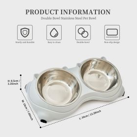 Double Cat Food Bowl with Non-Slip Base, Stainless Steel Food & Water Bowls Set with Easy-to-Clean Detachable Design, Pet Feeder for Cats & Dogs (Color: Grey)