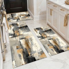 Three-piece kitchen rug set, non-slip and washable, abstract pattern kitchen hallway rug, soft and comfortable, suitable for sinks, floors, entra (Main Material: Polyester, Main Color: White)