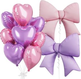 Pink Purple Heart Balloons, Foil Bow Balloons (Color: PURPLE +PINK)