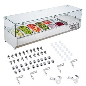 Refrigerated Condiment Prep Station, 150 W Countertop Refrigerated Condiment Station, with 4 1/3 Pans & 4 1/6 Pans, 304 Stainless Body and PC Lid (Default: Default)